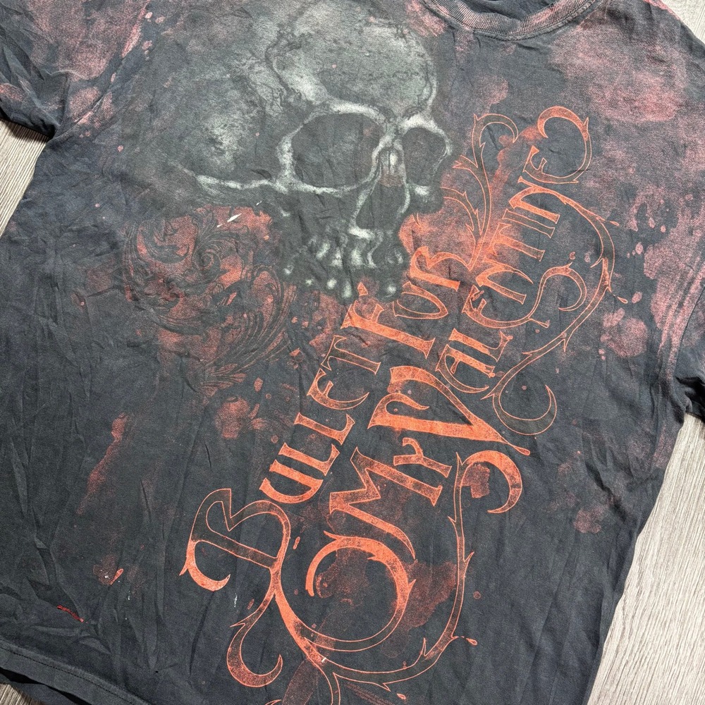 Vintage Bullet For My Valentine Band Shirt Mens XL Skull Guns Bleach Wash Black - Picture 2 of 9